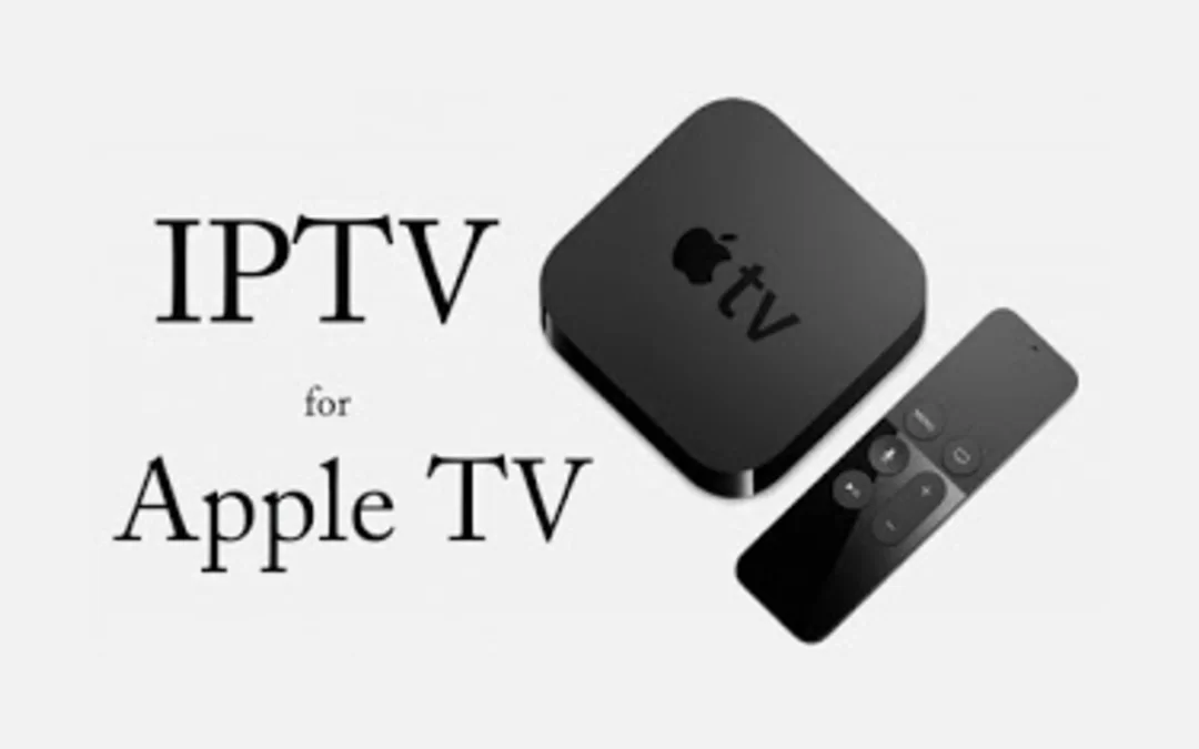 Apple TV box and remote used for IPTV streaming